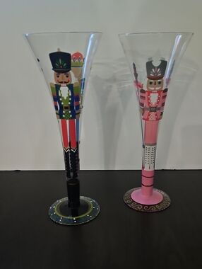 Set Of 2 Pier 1 Nutcracker Themed Hand-Painted Champagne Flutes - Multicolor